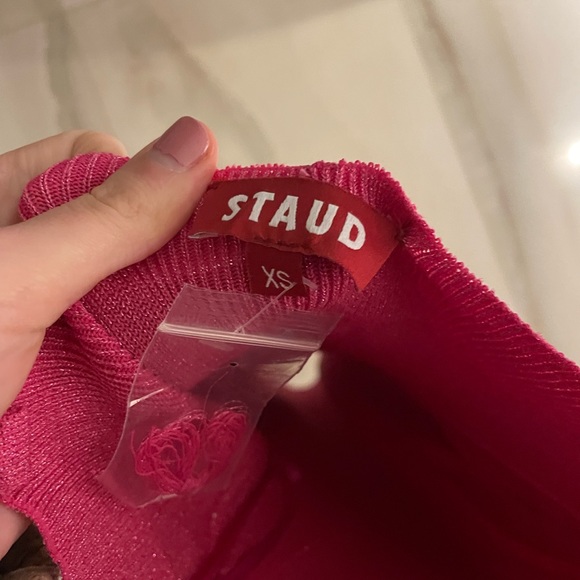 STAUD
Quartz Lurex Midi Dress XS Pink Bodycon MIDI NYE DRESS - Picture 5 of 6